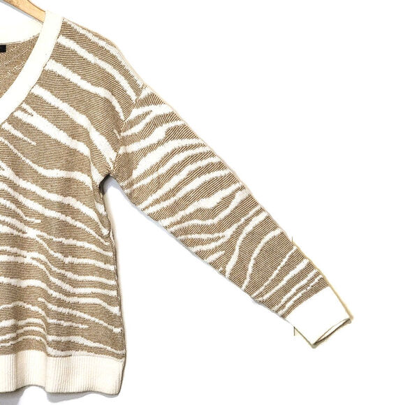 Banana Republic Zebra Print V Neck Sweater Tan Cream Animal Print Chic Cozy S - Picture 6 of 13